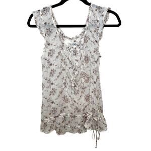 Abercrombie & Fitch Vintage Y2K Silk Floral Cottage Core Ruffle Sheer Blouse-M